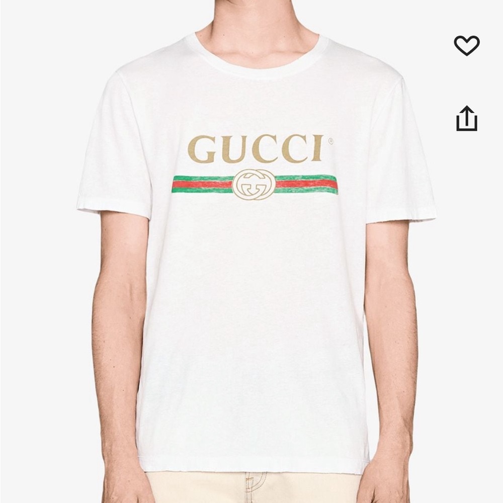 GUCCI Distressed Processing Logo Print T-shirt Size L Italy 100% Authentic